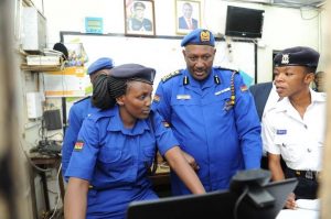 Police Inspector General, Hillary Mutyambai, with some female police officers at a past event. (Citizen TV)
