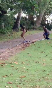 {VIDEO} Man and woman found redhanded having sex at golf pitch, run to the bush naked when busted