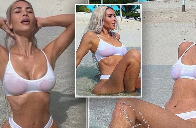 (Sexy New Pics) Kim Kardashian Shows Big Bum In Thong Bikini,Wears Belly Chain