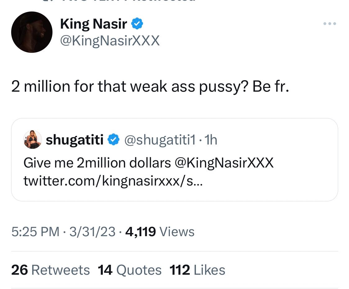 Pornstar King Nassir's tweet