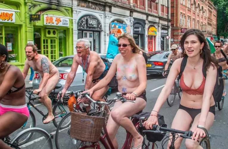 Nude Cyclists Participate In World Naked Bike Ride Held In Capitol Square